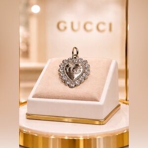 Luxury Gucci stamped Silver Heart Pendant/ charm/ zipper pull with Crystals